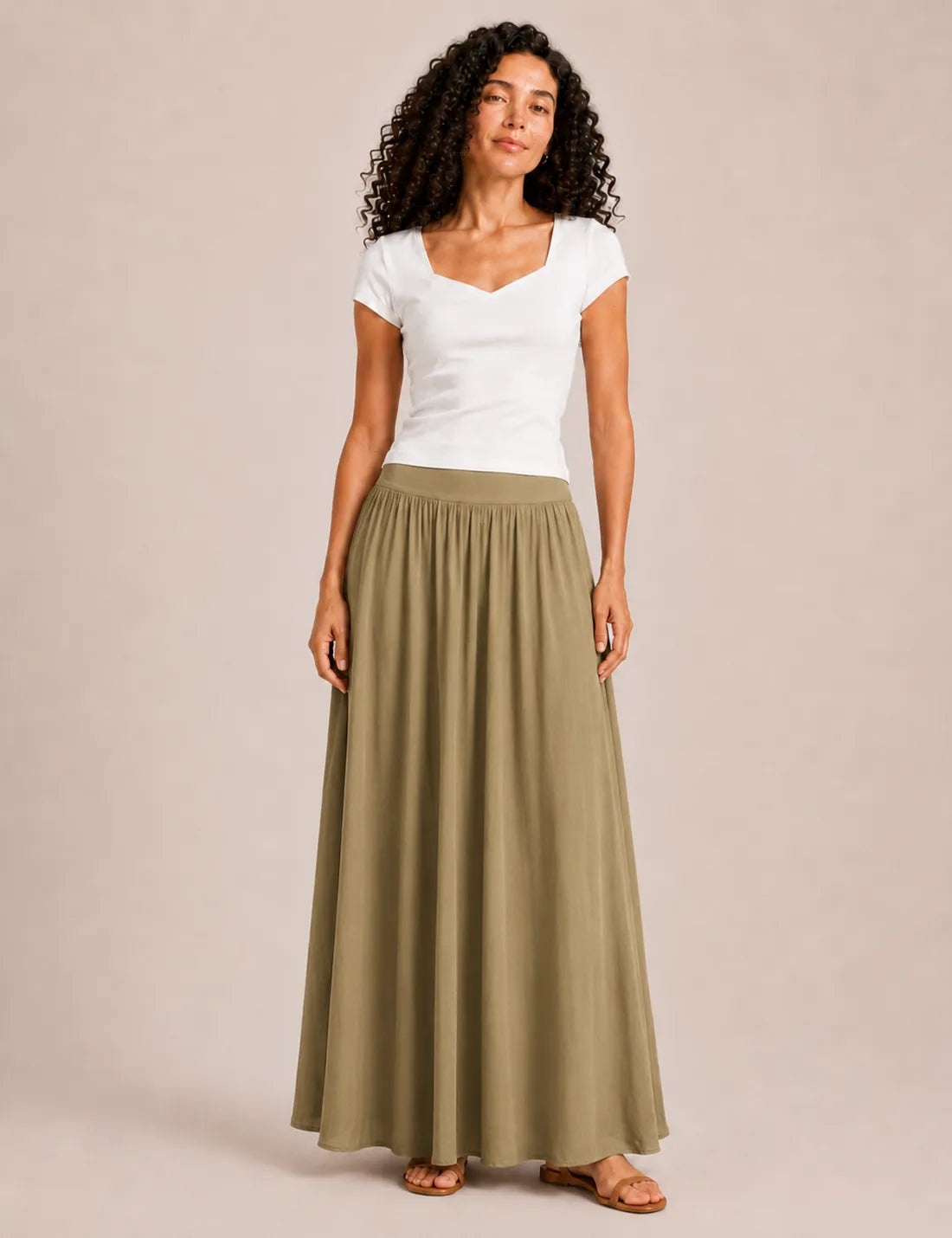 Falda Maxi Cinturilla Kaki