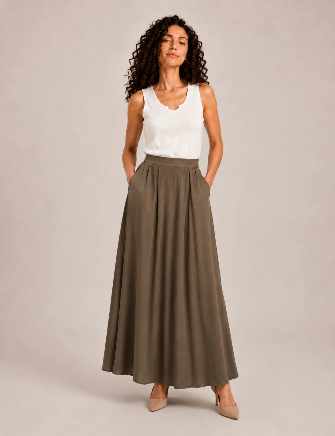 Falda Maxi Fluida Marrón