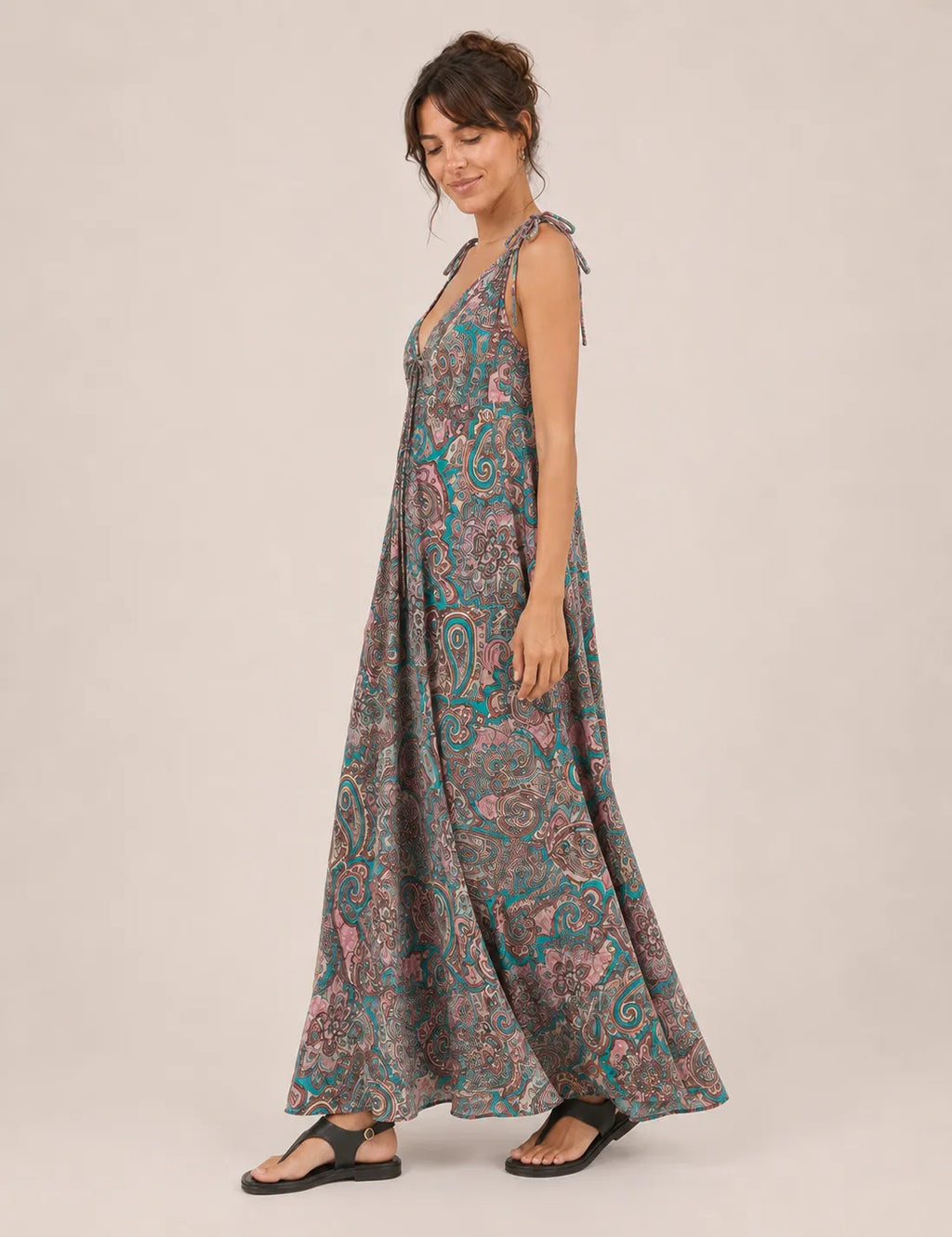 Vestido Tirantes Estampado Rosa