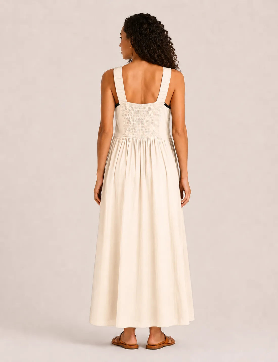 Vestido Evasé Ribetes Crema