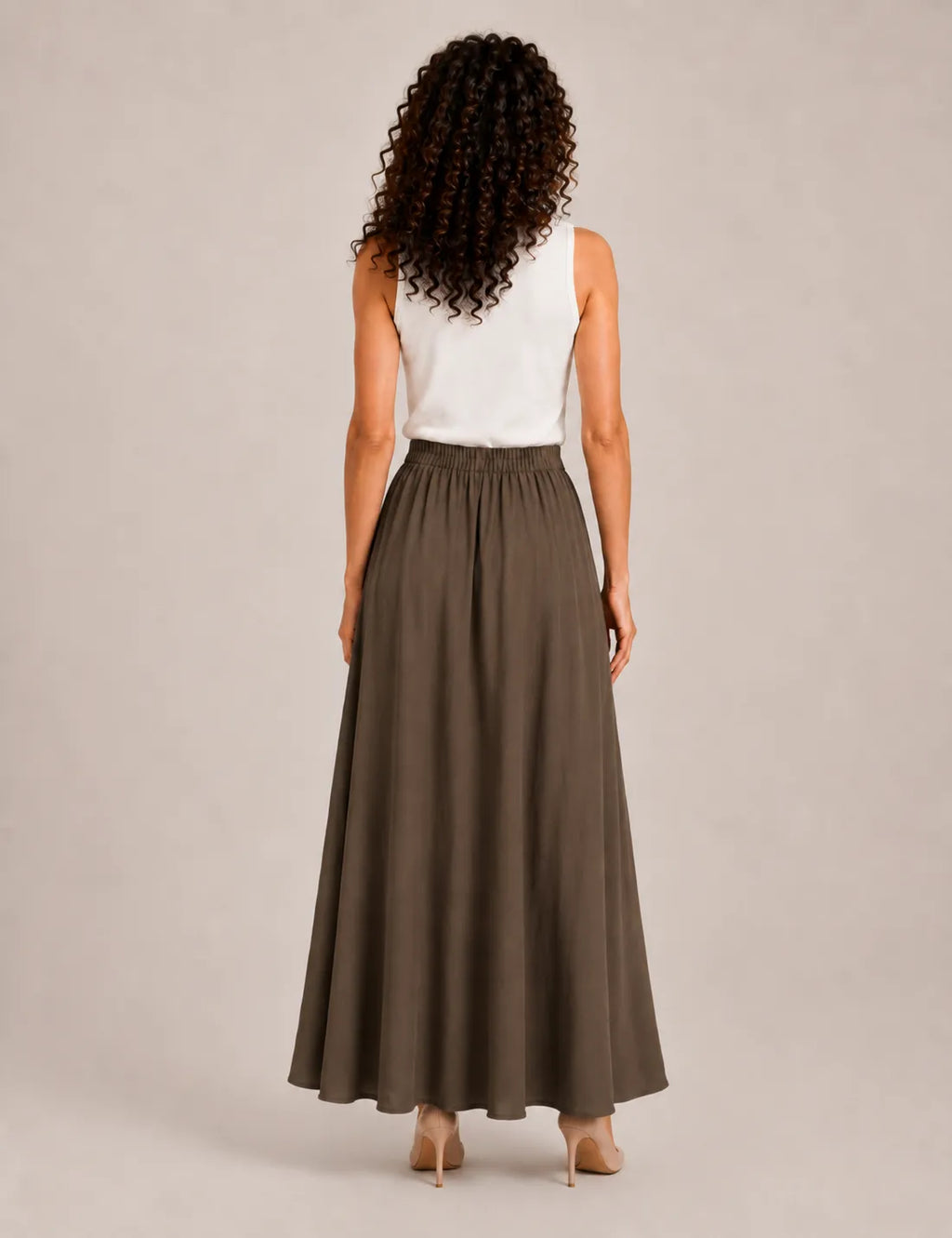 Falda Maxi Fluida Marrón