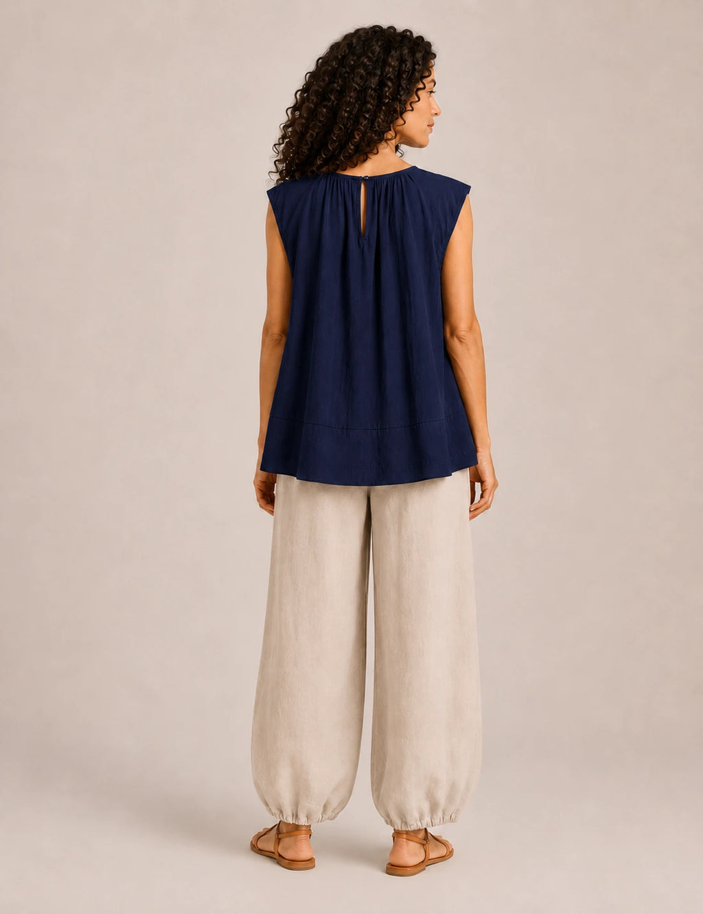 Blusa Pliegue Cuello Marino