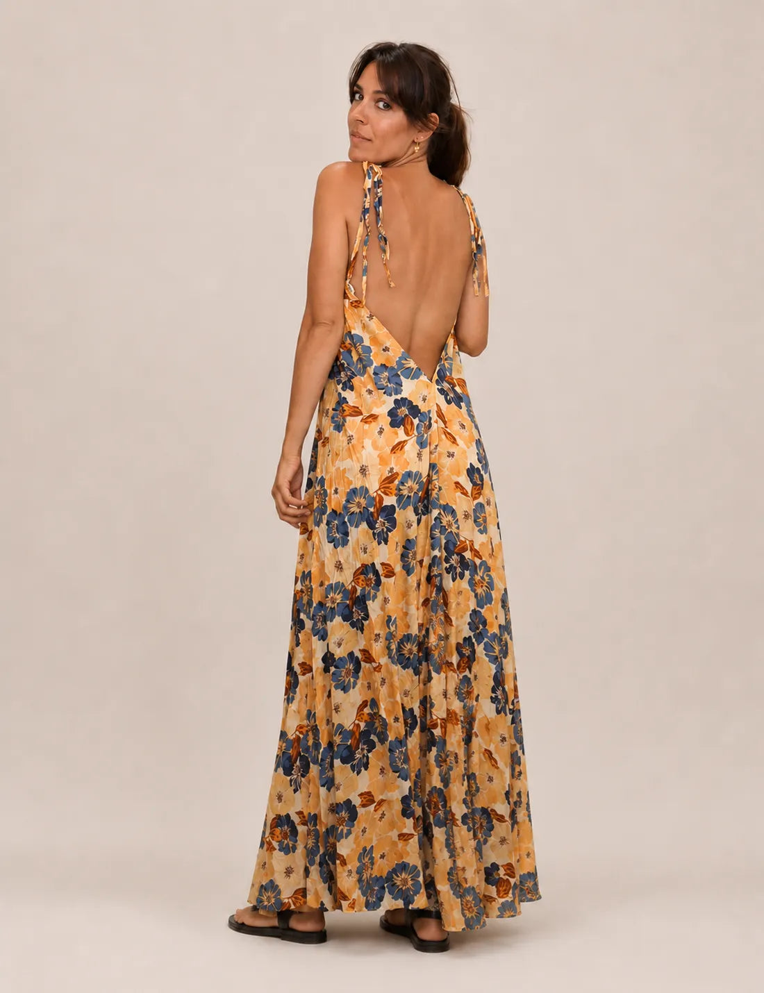 Vestido Tirantes Estampado Mostaza