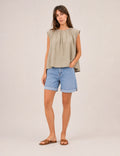 Blusa Pliegue Cuello Kaki