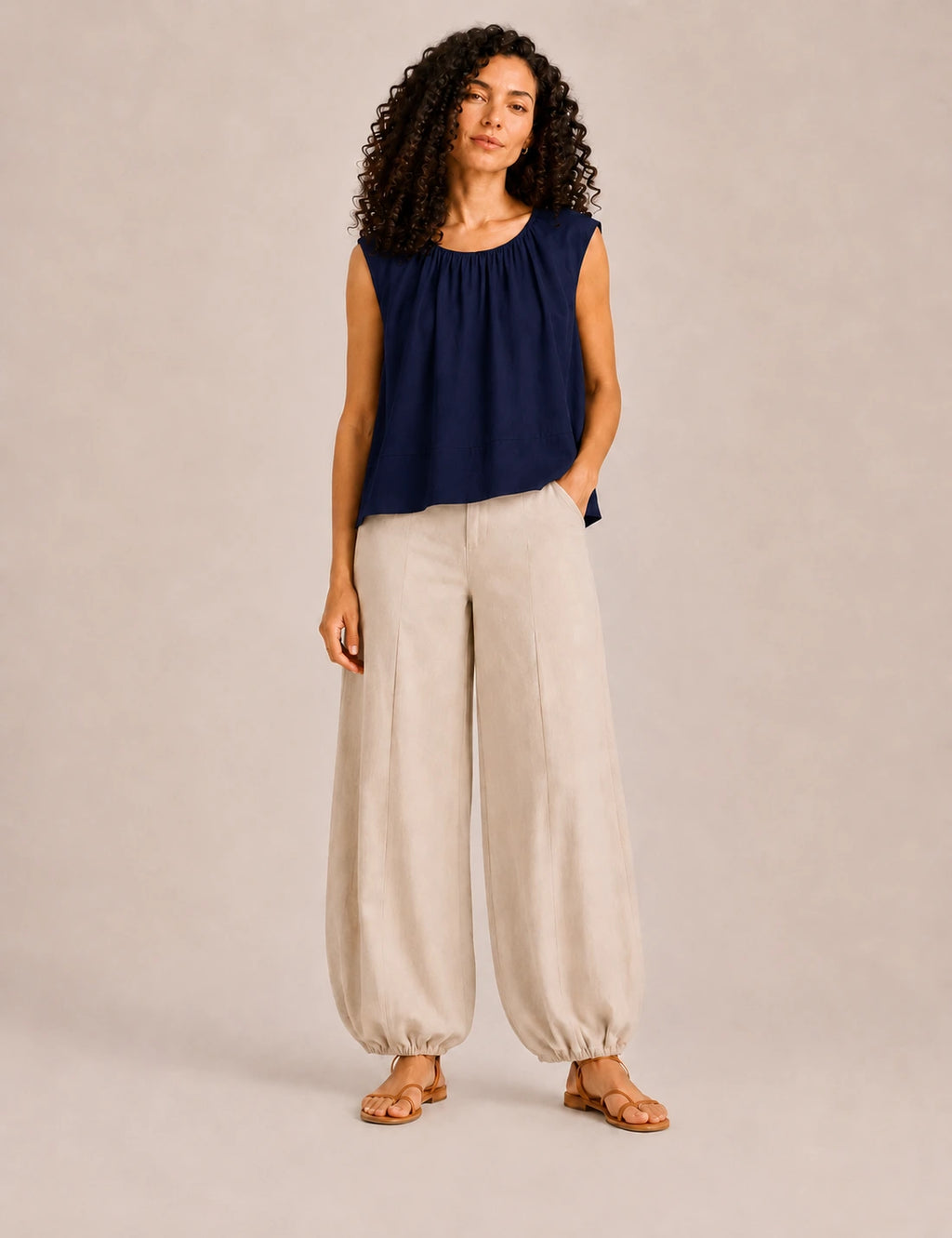 Blusa Pliegue Cuello Marino