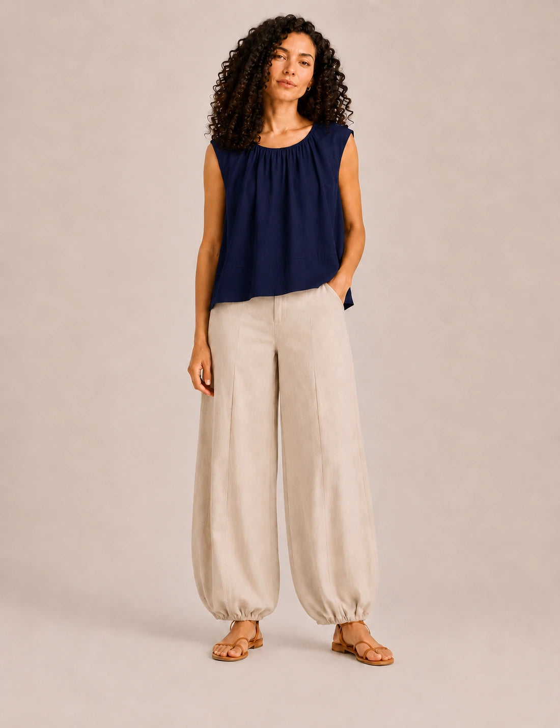 Blusa Pliegue Cuello Marino