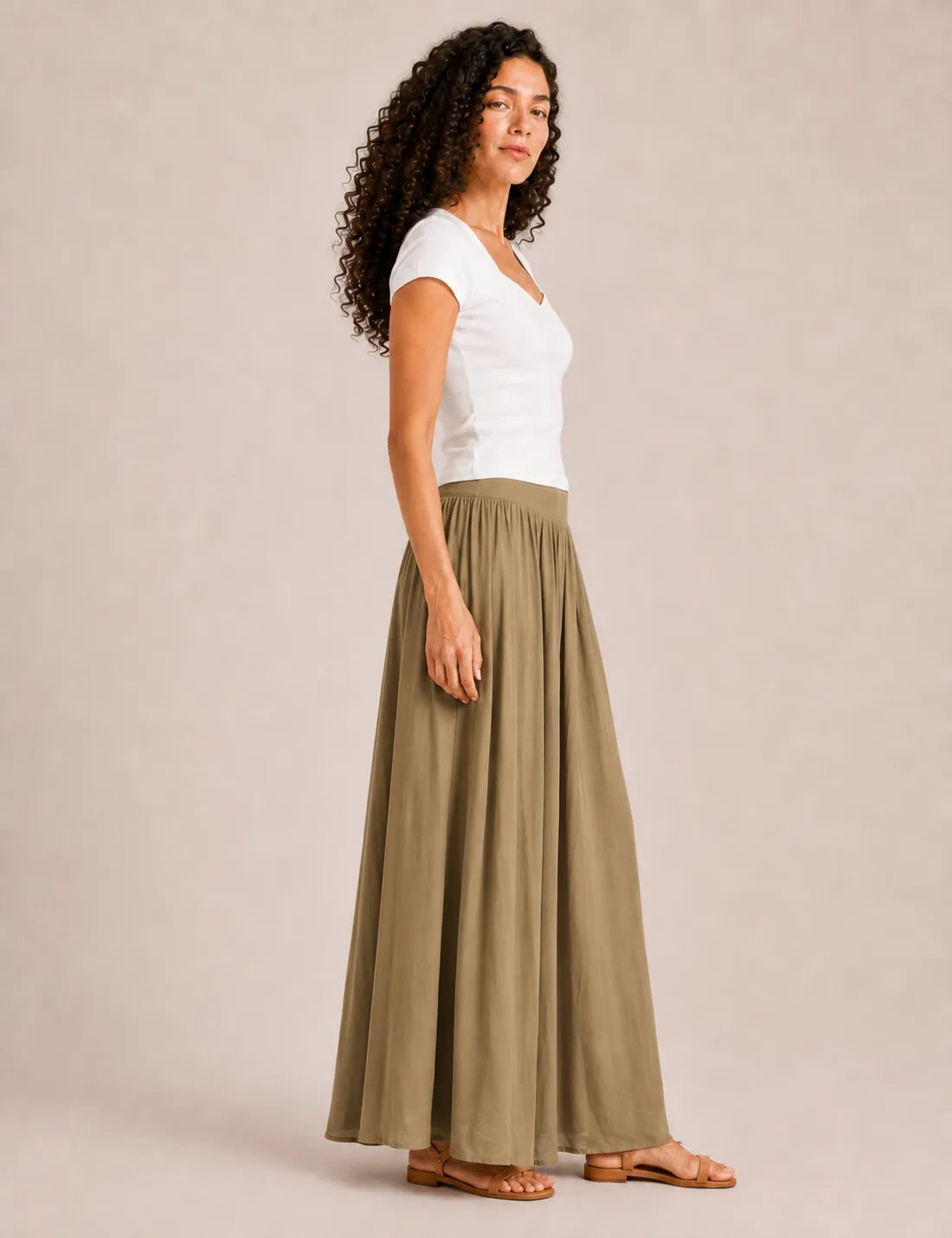 Falda Maxi Cinturilla Kaki