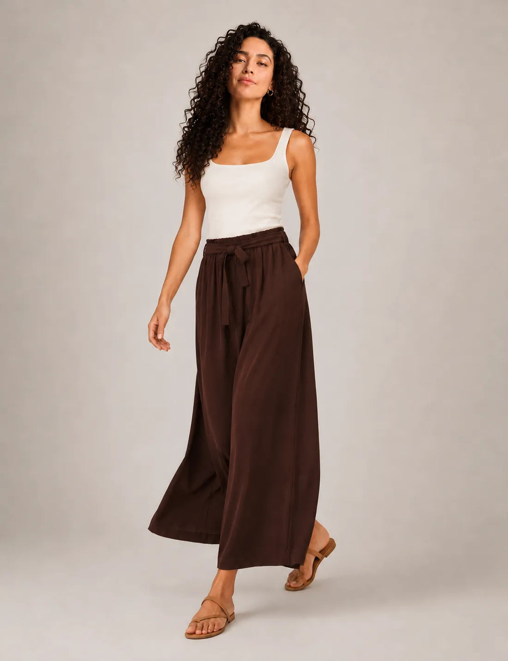 Pantalón Fluido Lazo Marrón
