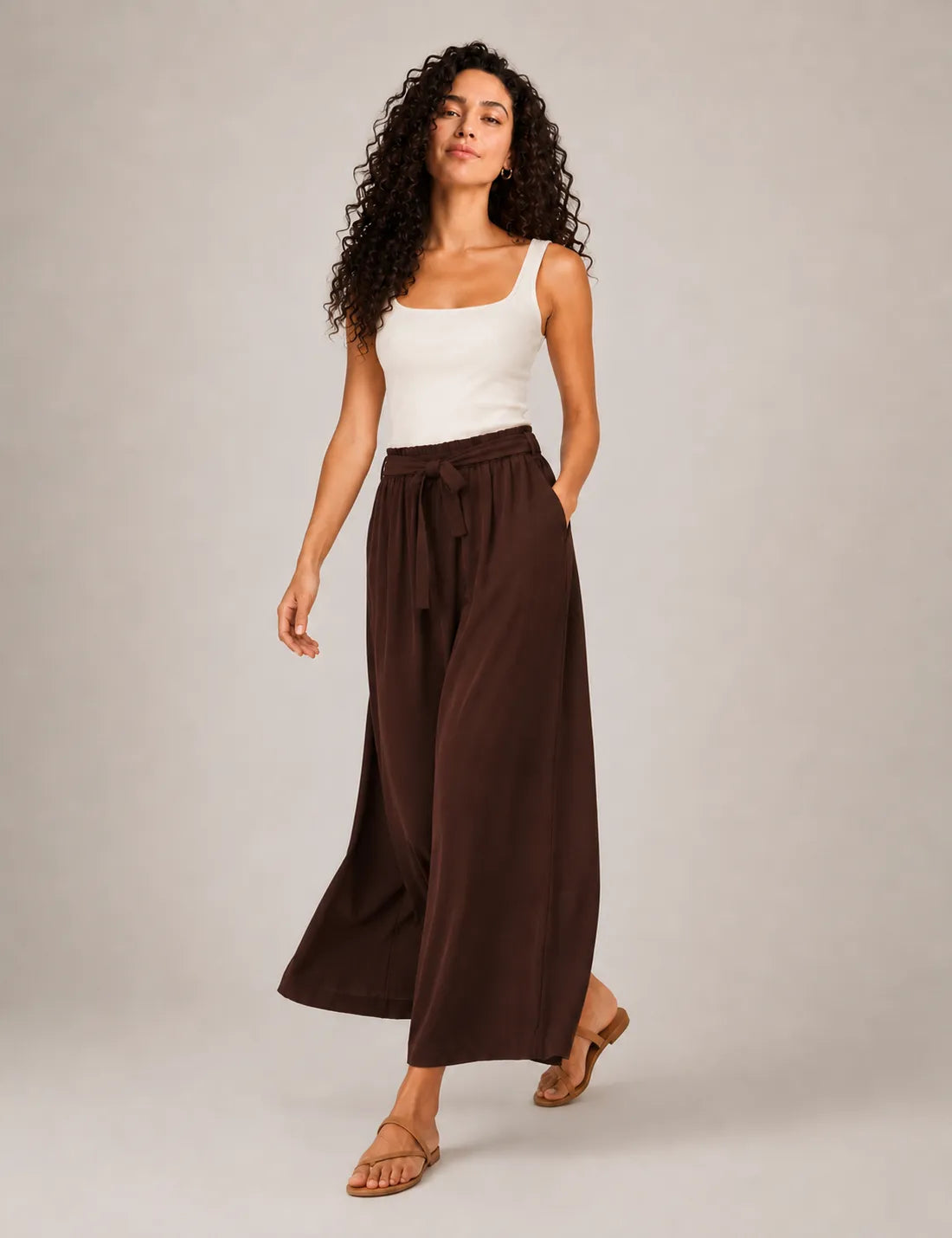 Pantalón Fluido Lazo Marrón