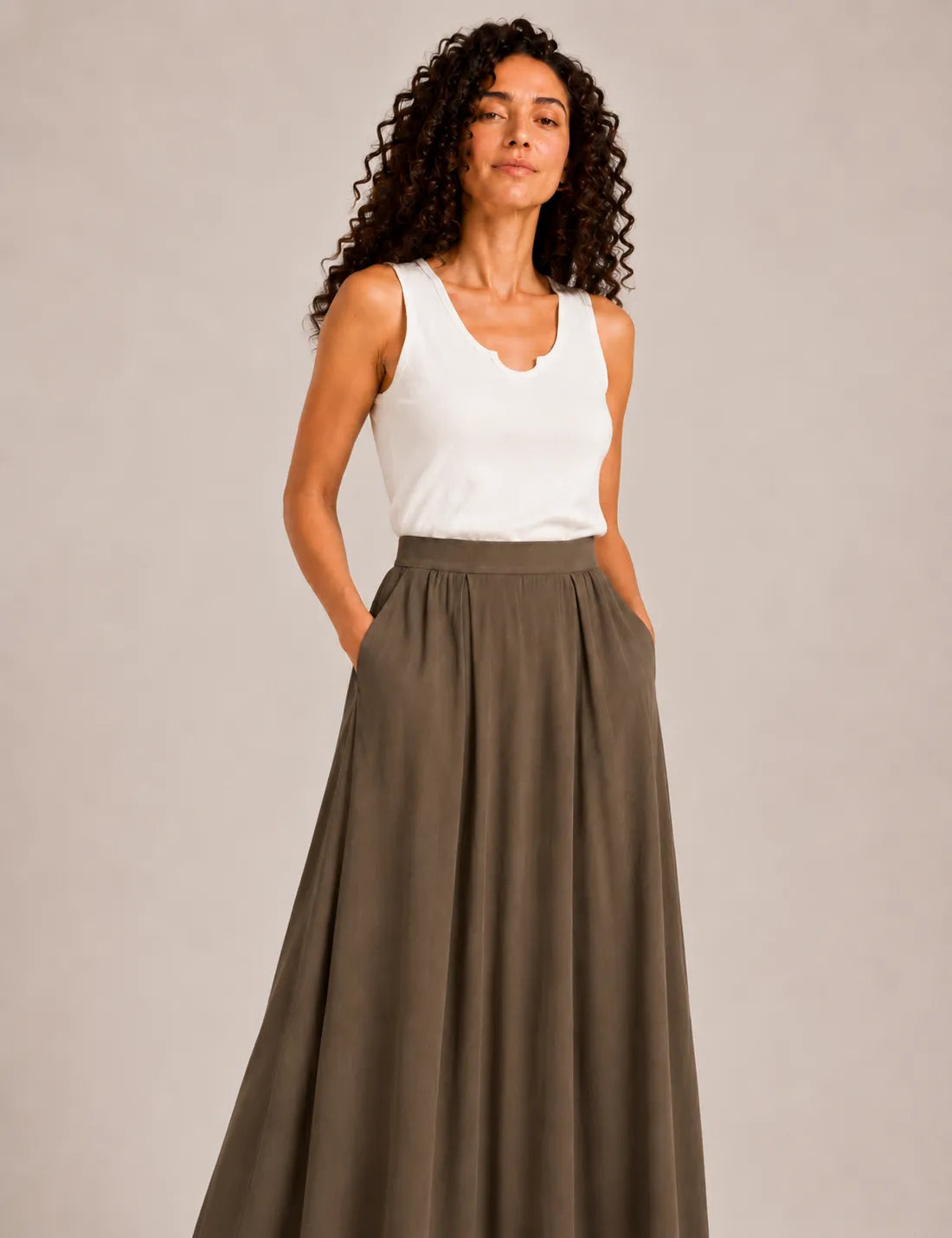 Falda Maxi Fluida Marrón
