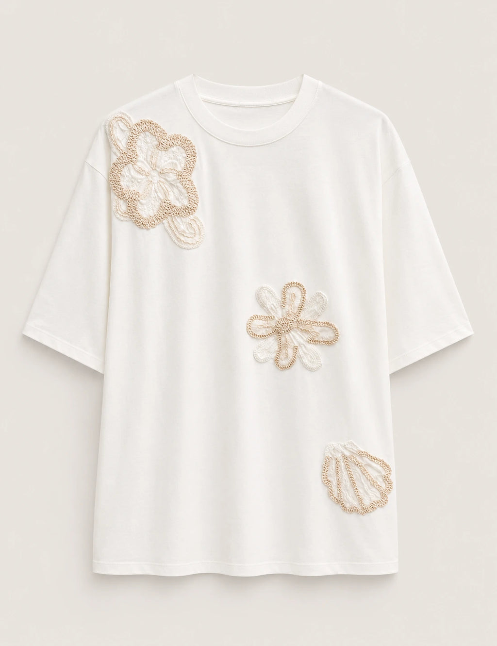Camiseta Flores Crochet Blanco