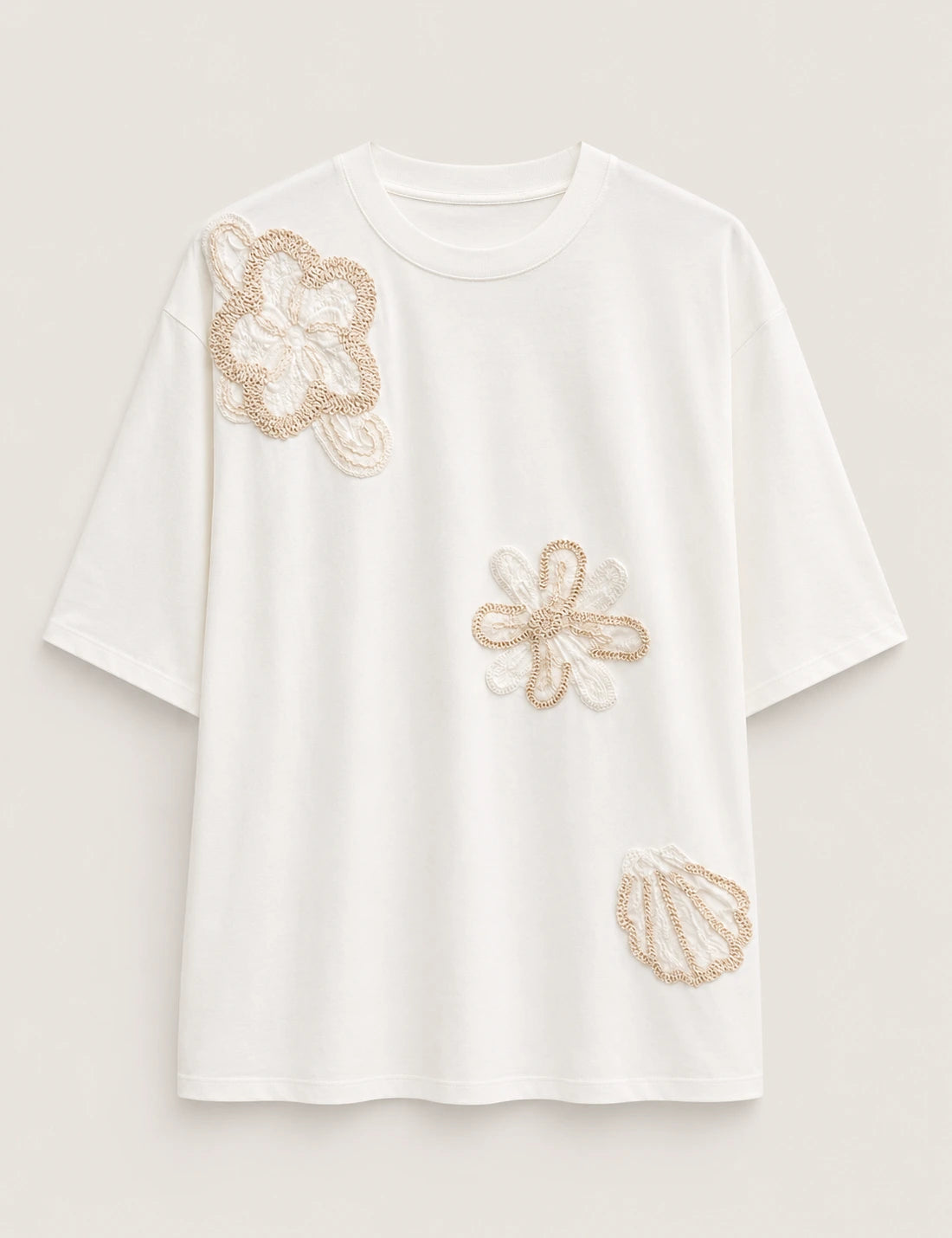 Camiseta Flores Crochet Blanco