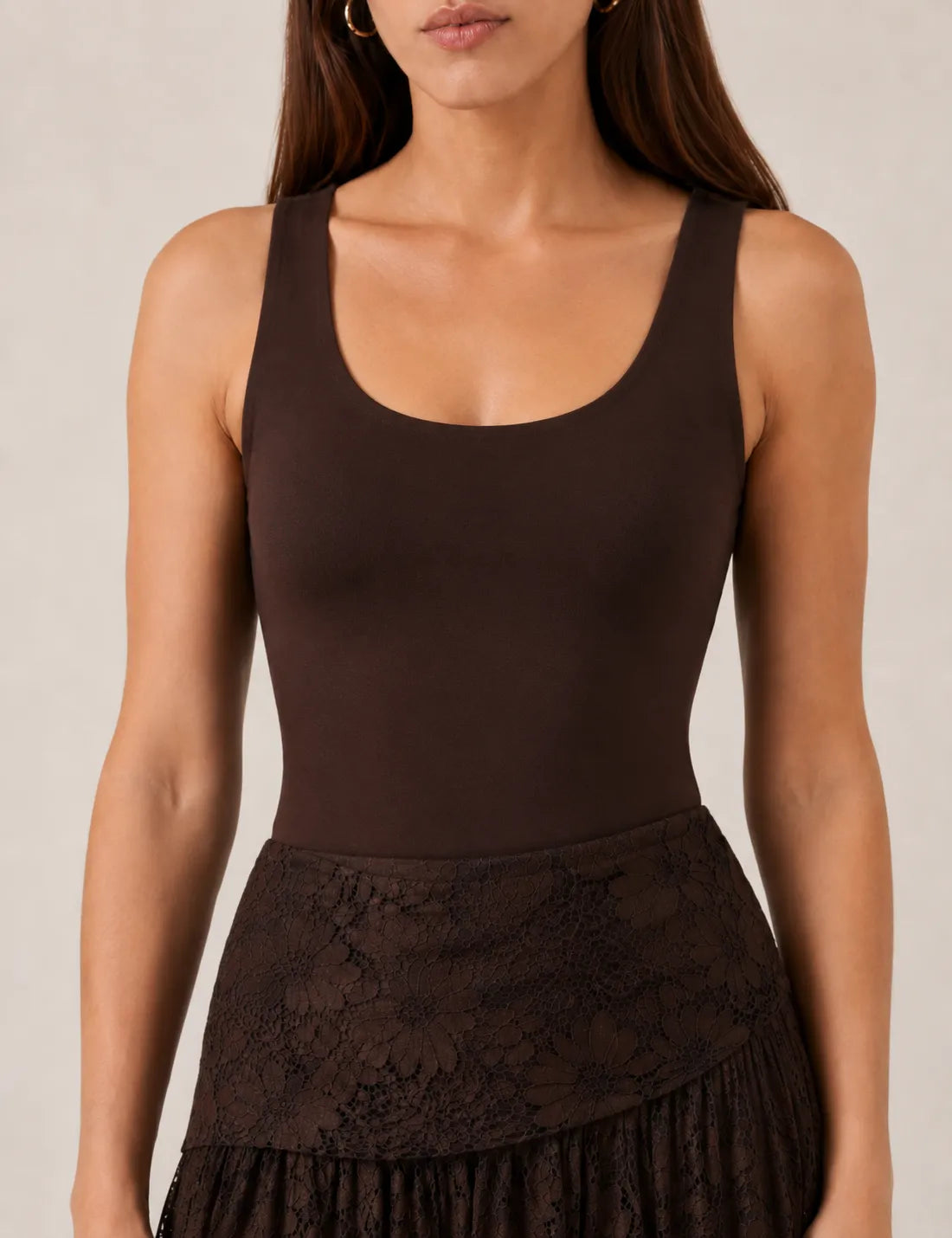 Falda Maxi Encaje Marrón