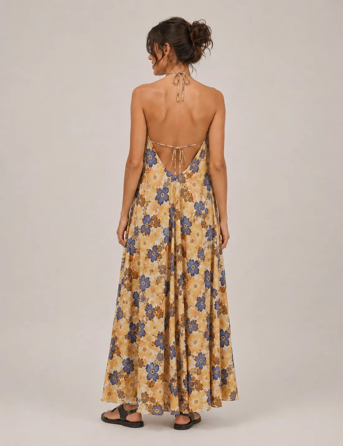 Vestido Tirantes Estampado Mostaza