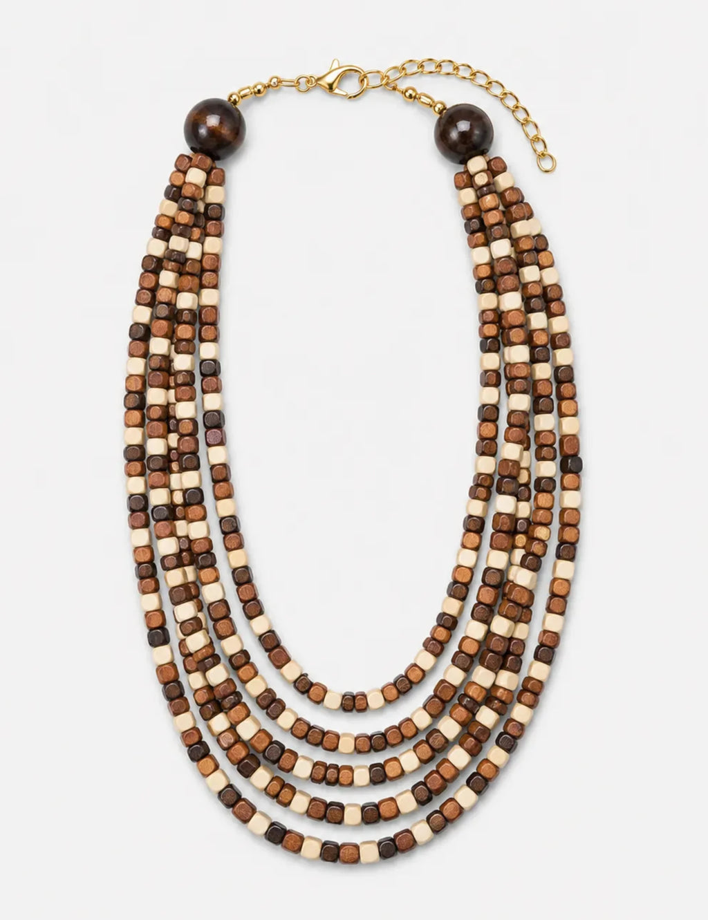 Collar Madera Abalorios Tricolor