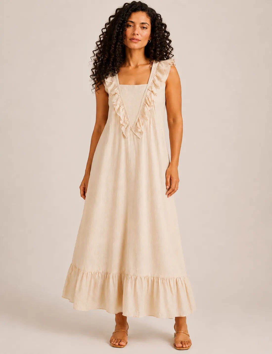Vestido Volante Evasé Crema