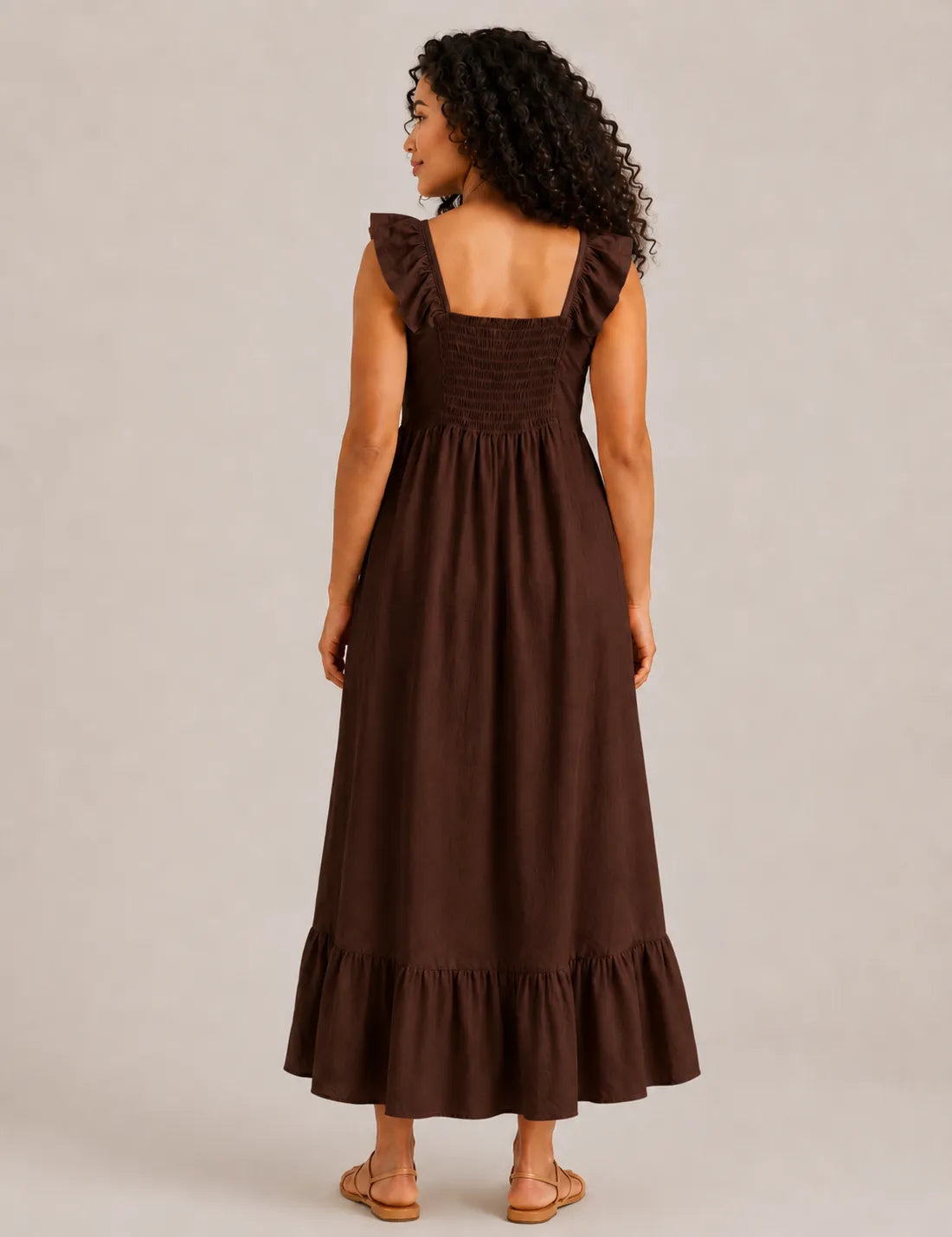Vestido Volante Evasé Marrón