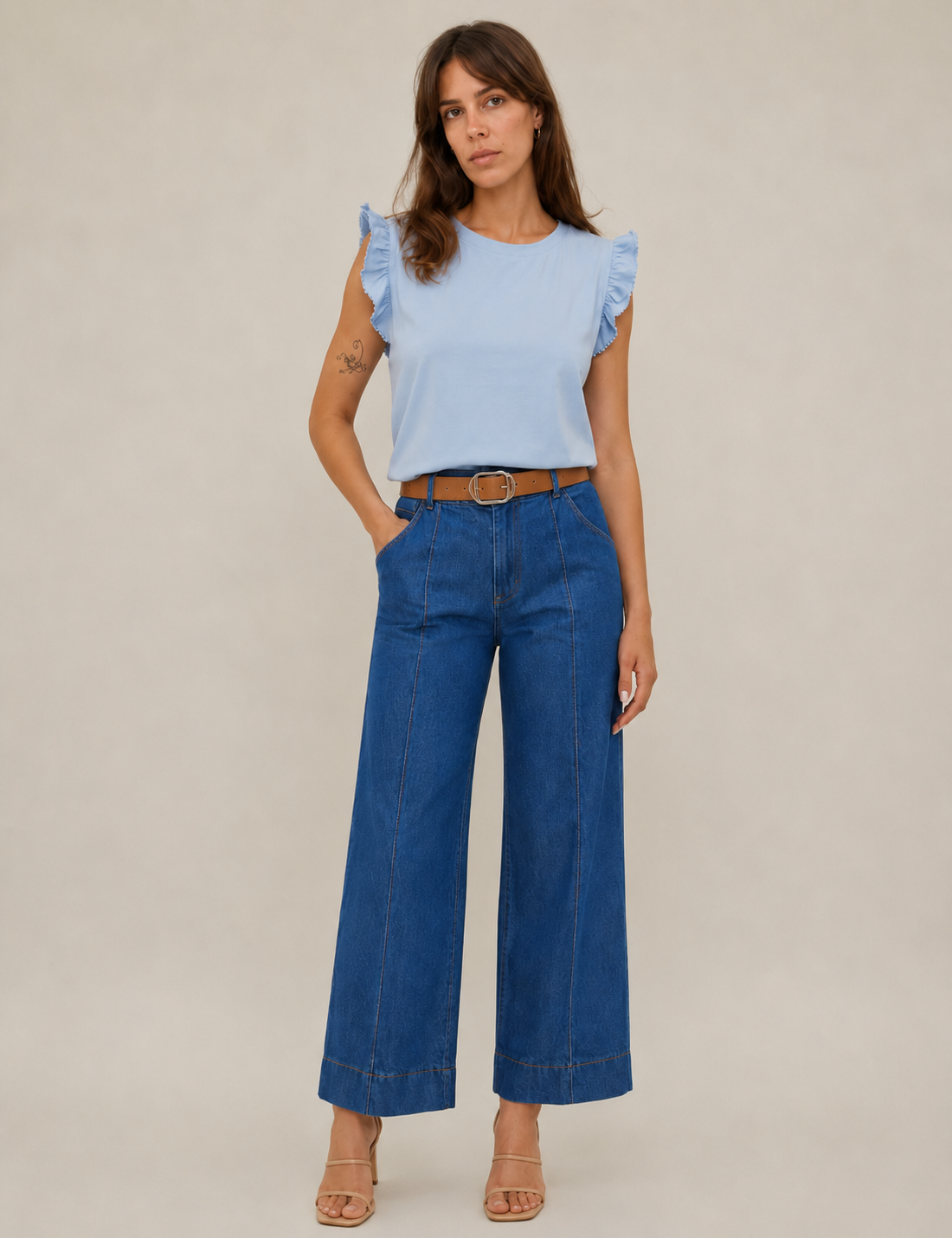 Camiseta Manga Volante Azul