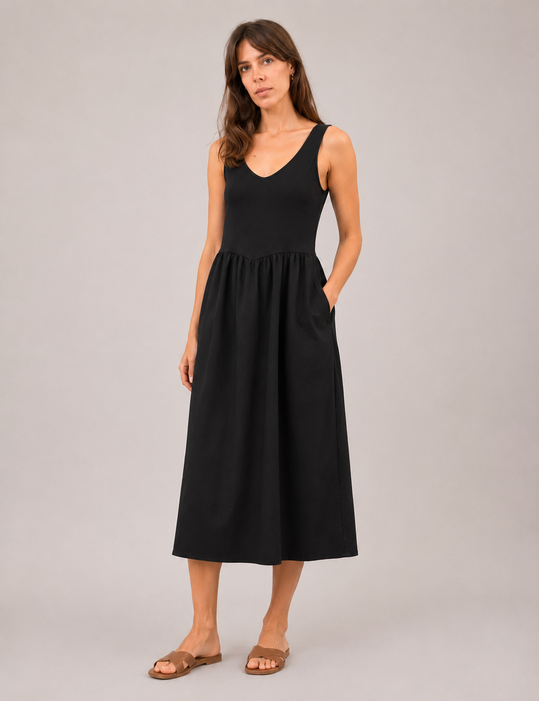 Vestido Maxi Combinado Negro