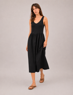 Vestido Maxi Combinado Negro