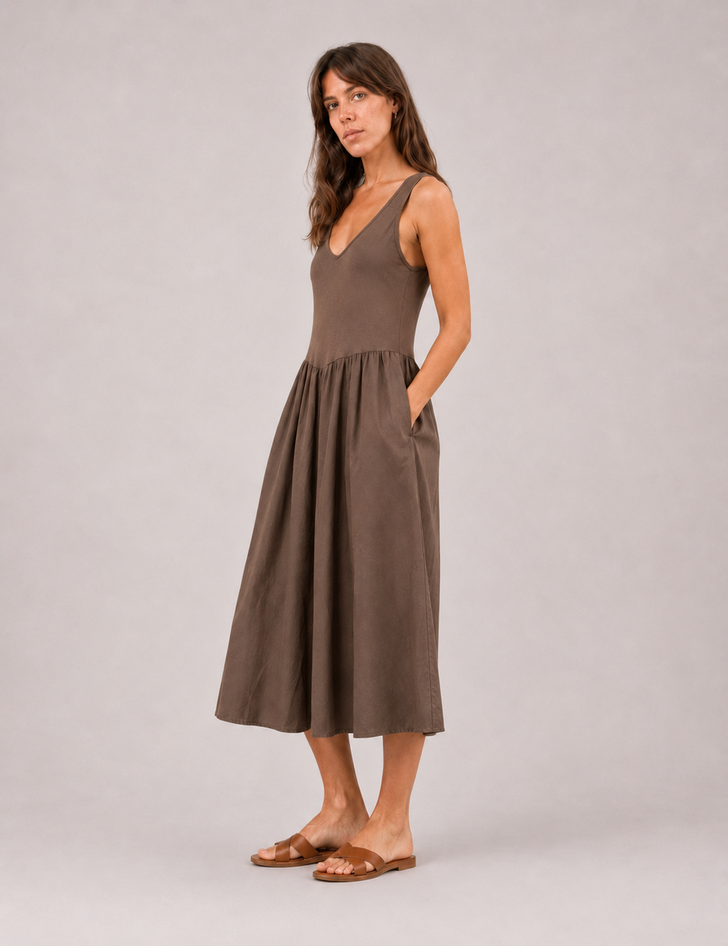 Vestido Maxi Combinado Chocolate