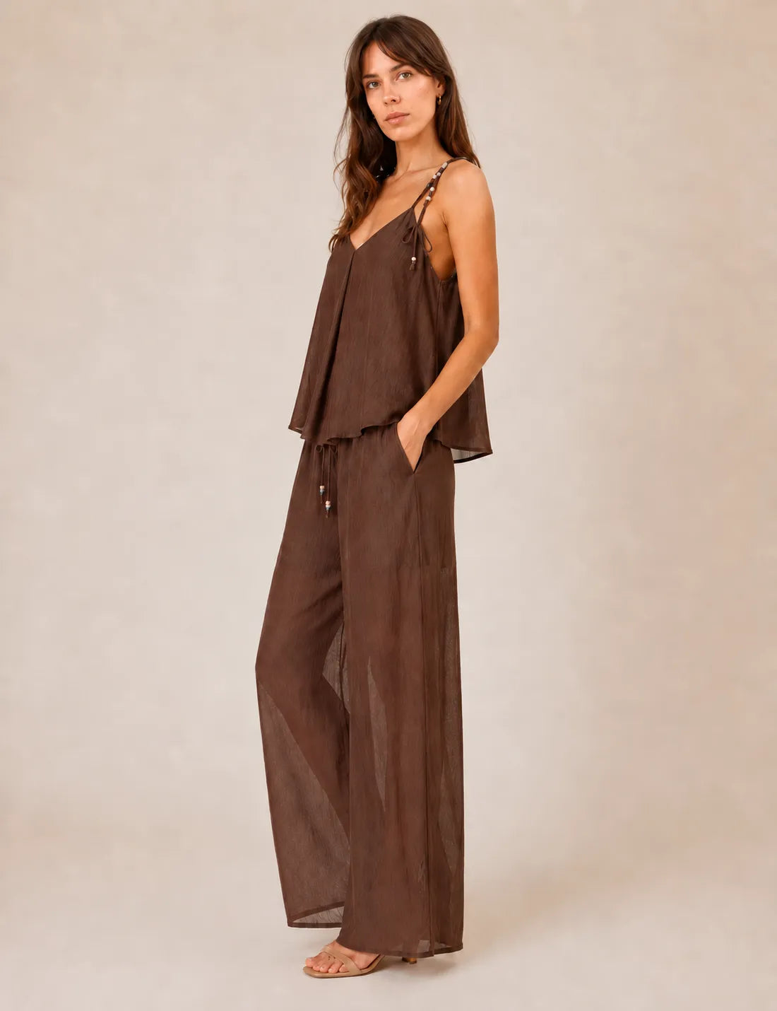 Pantalón Fluido Rayas Marrón