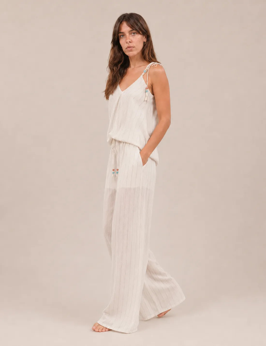 Pantalón Fluido Rayas Blanco