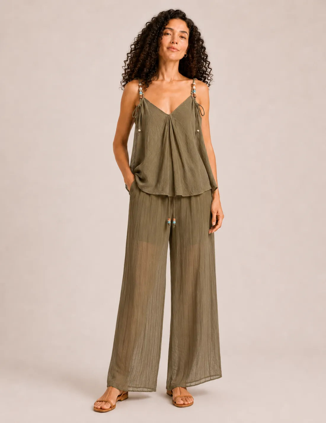 Pantalón Fluido Rayas Kaki
