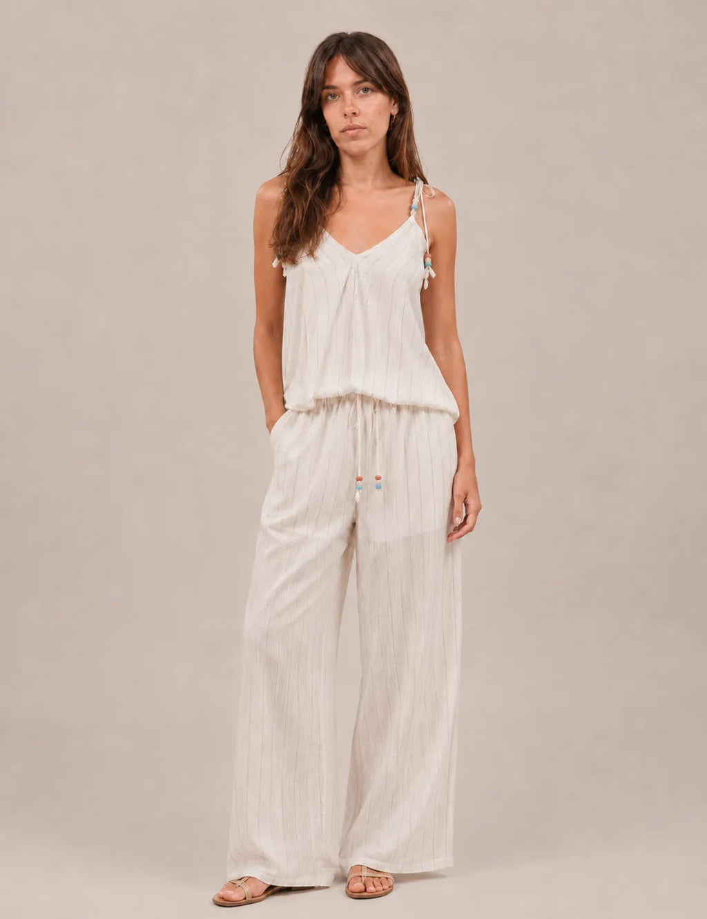 Pantalón Fluido Rayas Blanco