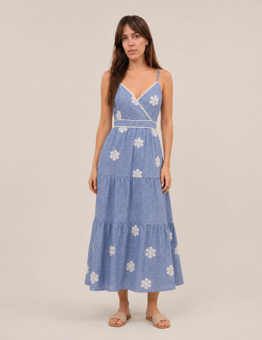 Vestido Maxi Flores Azul