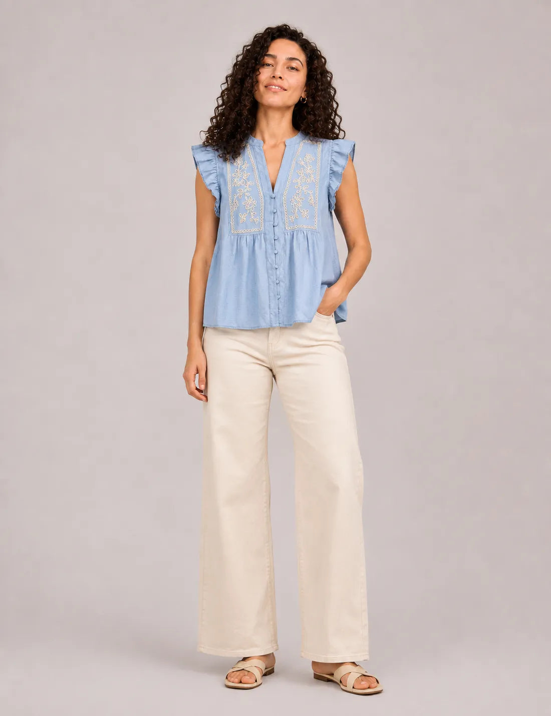 Camisa Manga Volantes Azul