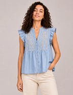 Camisa Manga Volantes Azul
