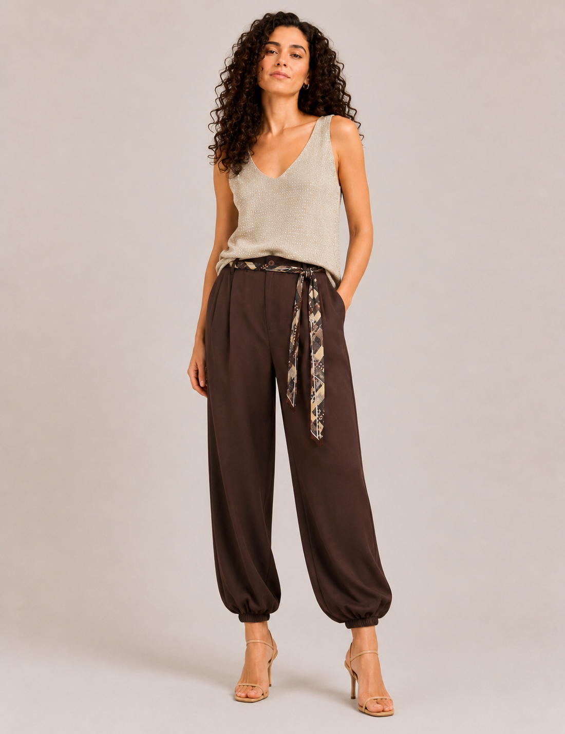 Top Tirantes Lurex Beige