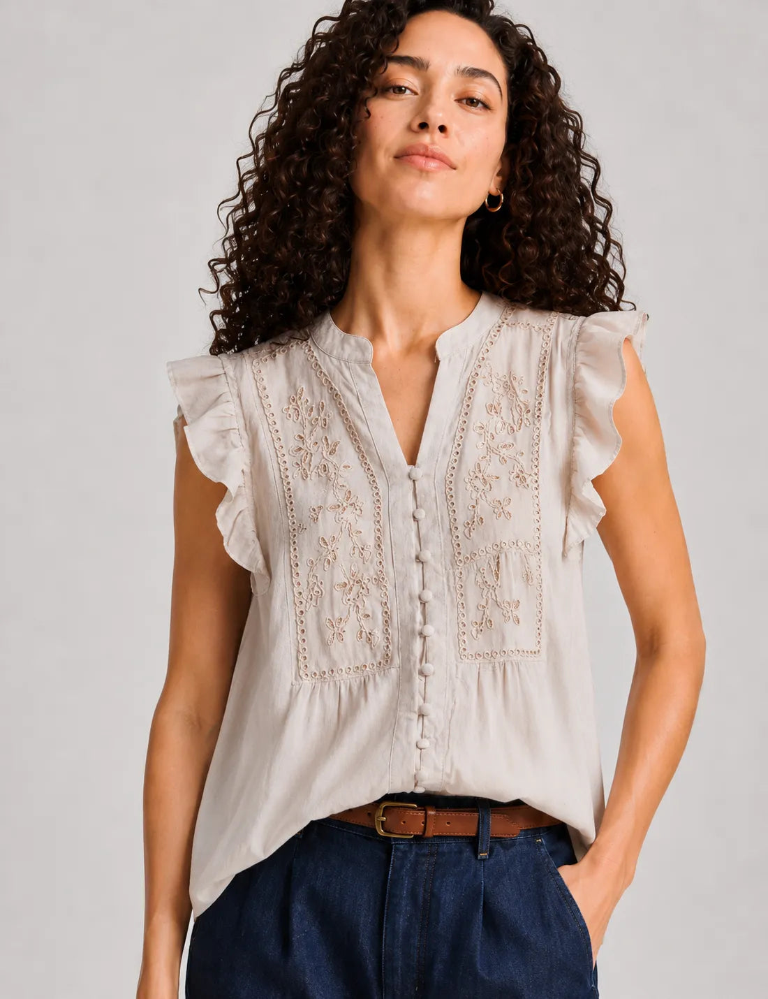 Camisa Manga Volantes Piedra