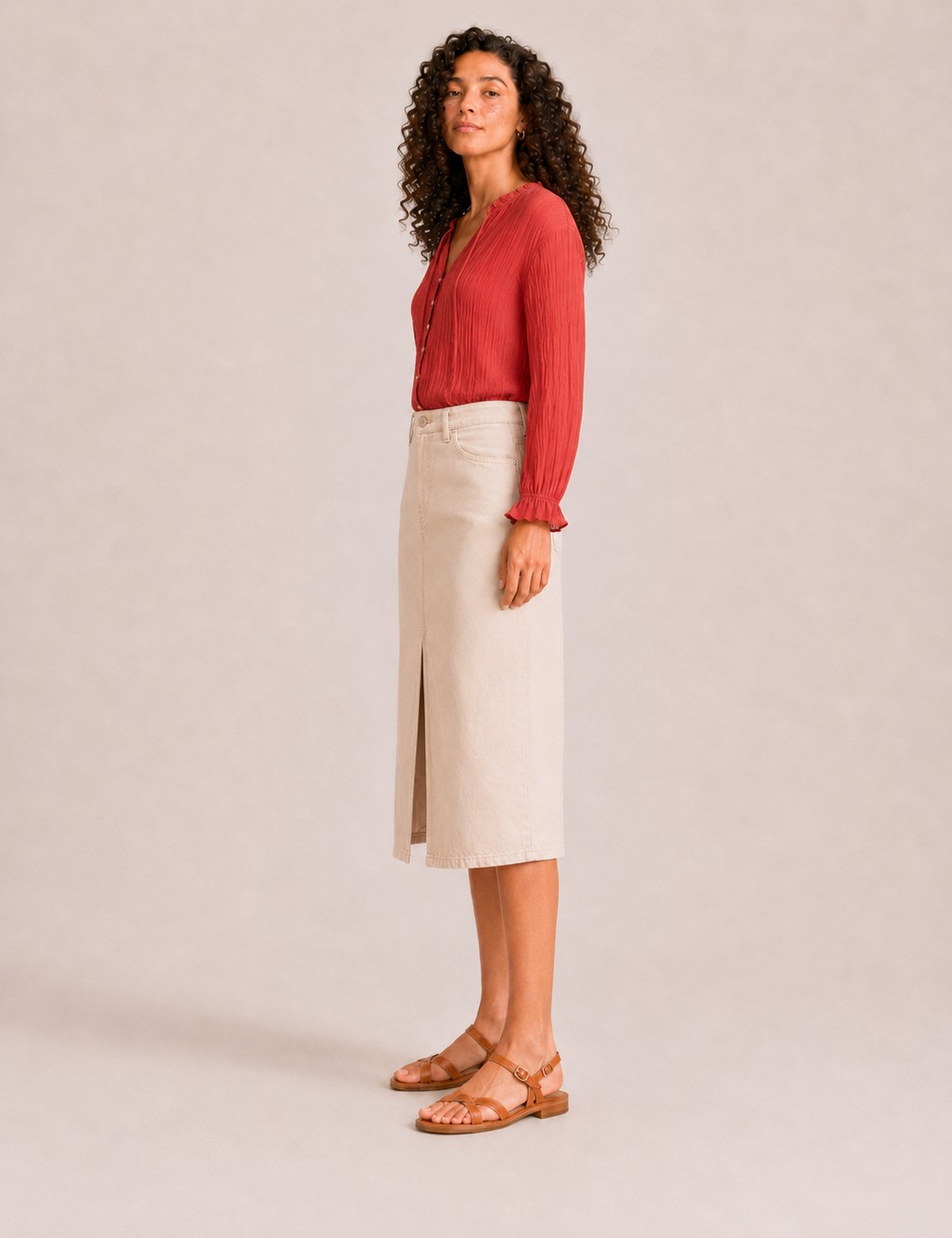 Falda Vaquera Midi Crema
