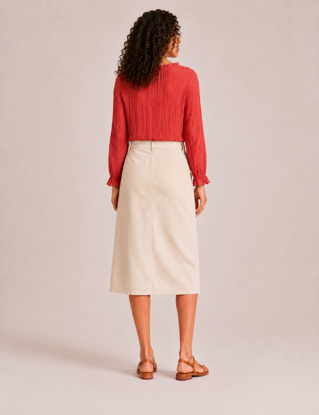 Falda Vaquera Midi Crema