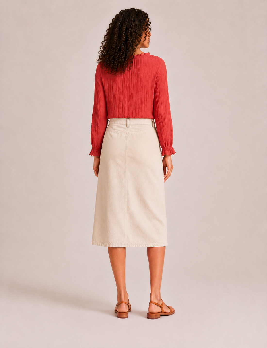 Falda Vaquera Midi Crema