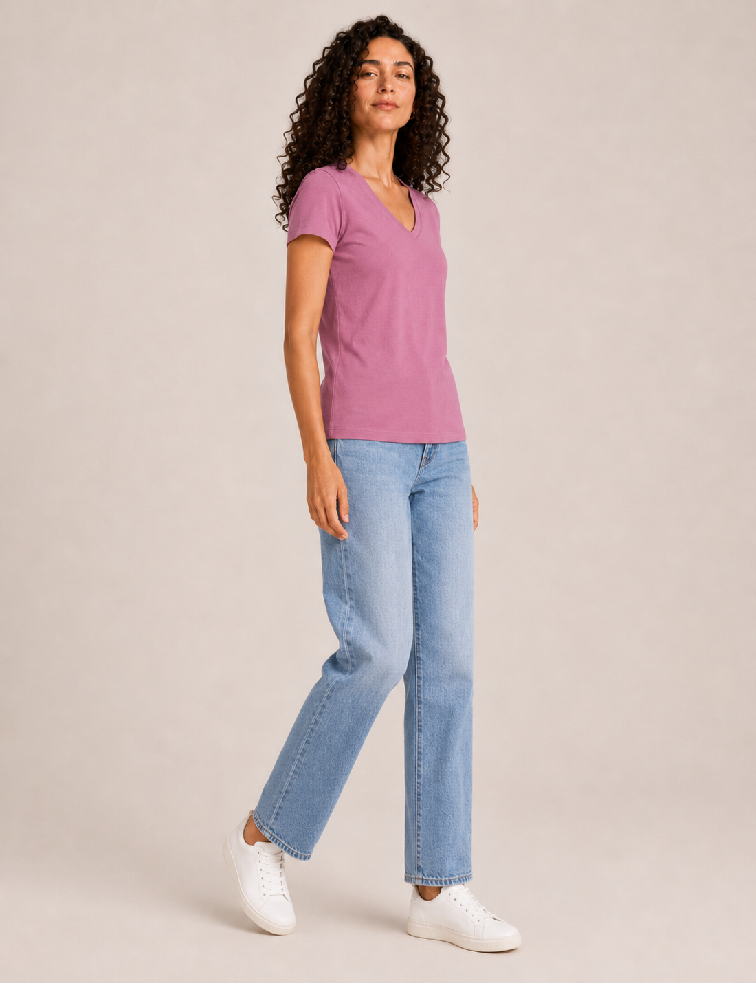 Camiseta Cuello Pico Lavanda
