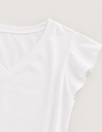 Camiseta Cuello Pico Volantes Blanca