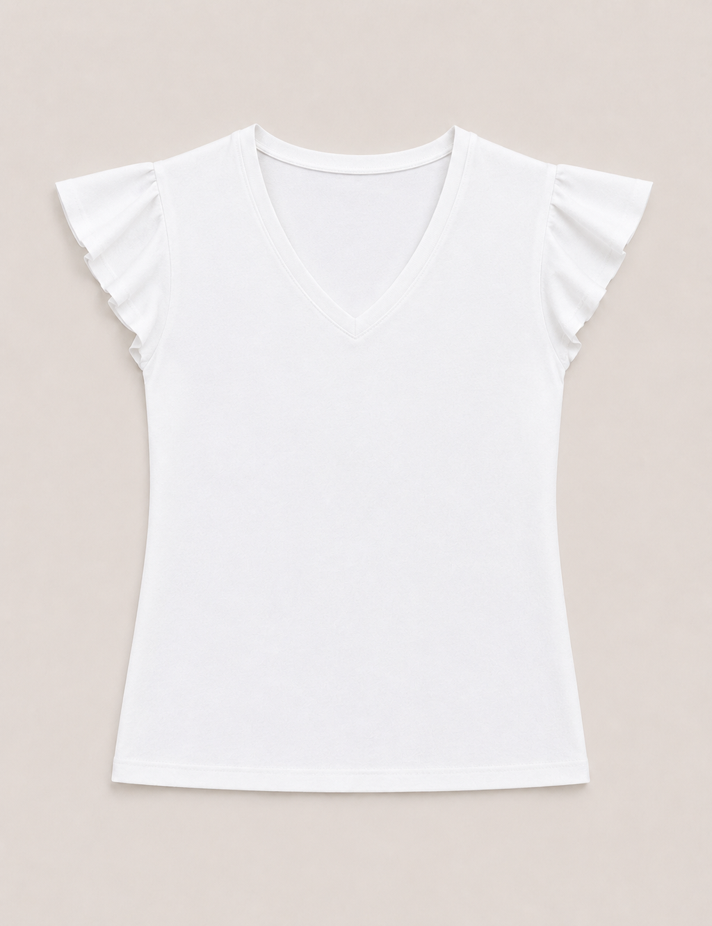 Camiseta Cuello Pico Volantes Blanca