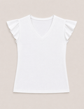 Camiseta Cuello Pico Volantes Blanca