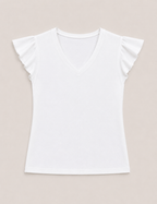 Camiseta Cuello Pico Volantes Blanca
