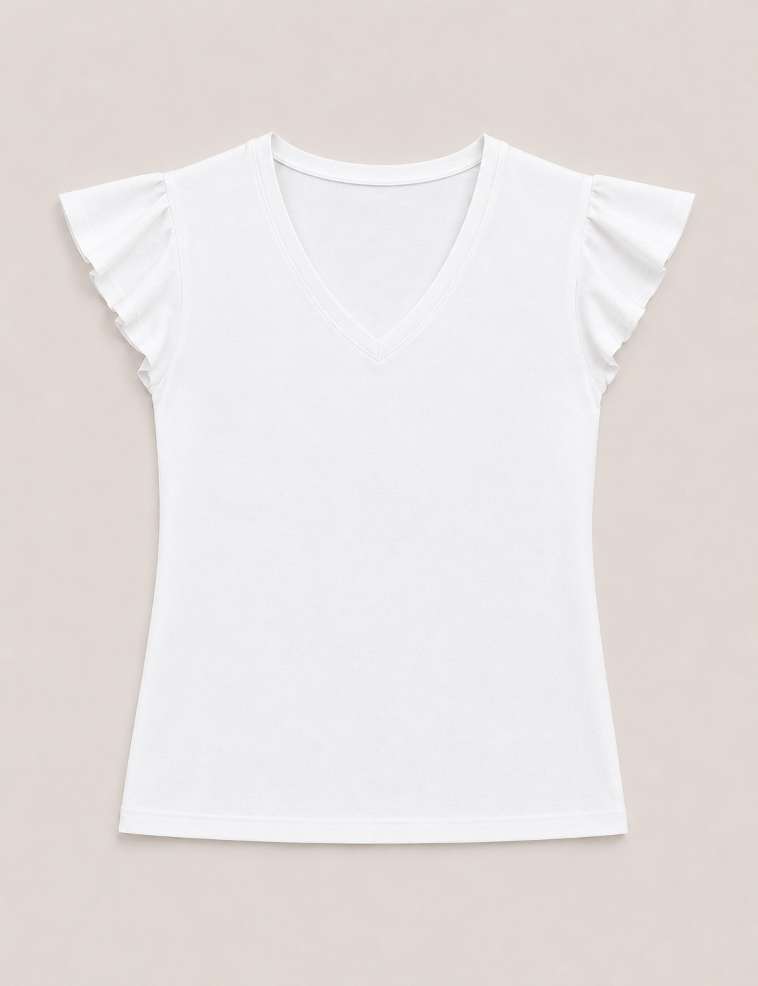 Camiseta Cuello Pico Volantes Blanca
