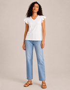 Camiseta Cuello Pico Volantes Blanca