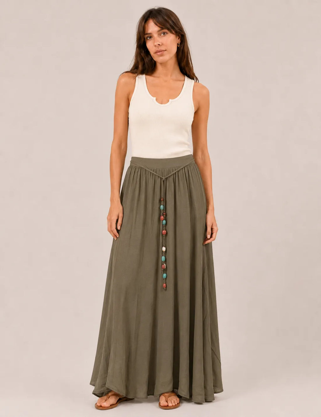 Falda Maxi Piedras Kaki