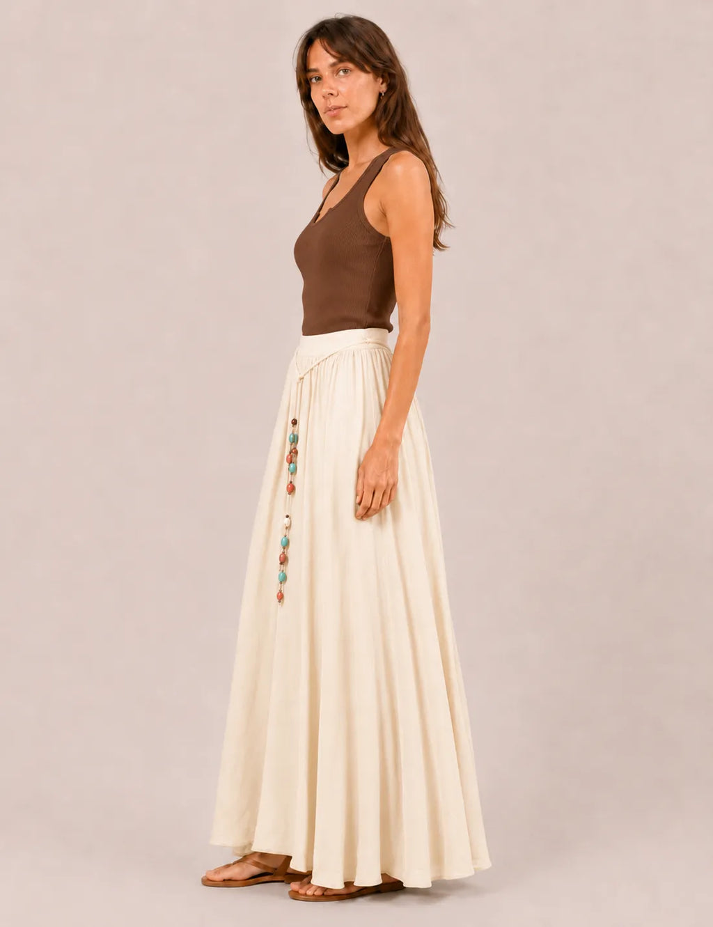 Falda Maxi Piedras Crema