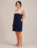 Vestido Bolsillos Marino y Beige