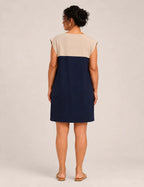 Vestido Bolsillos Marino y Beige