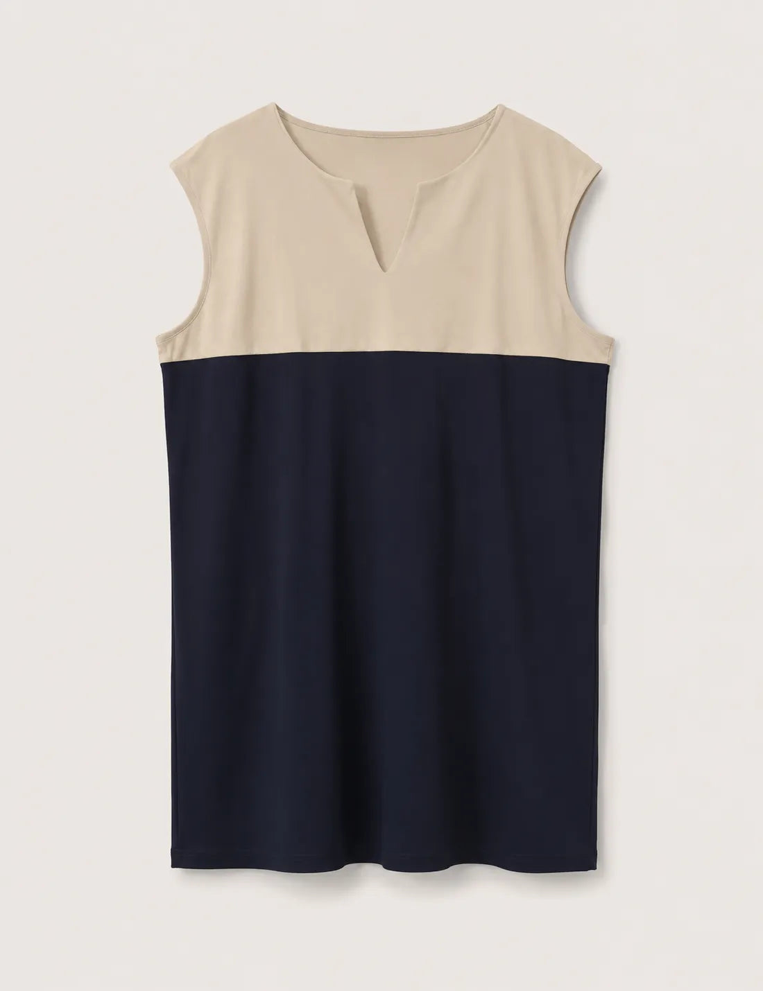 Vestido Bolsillos Marino y Beige