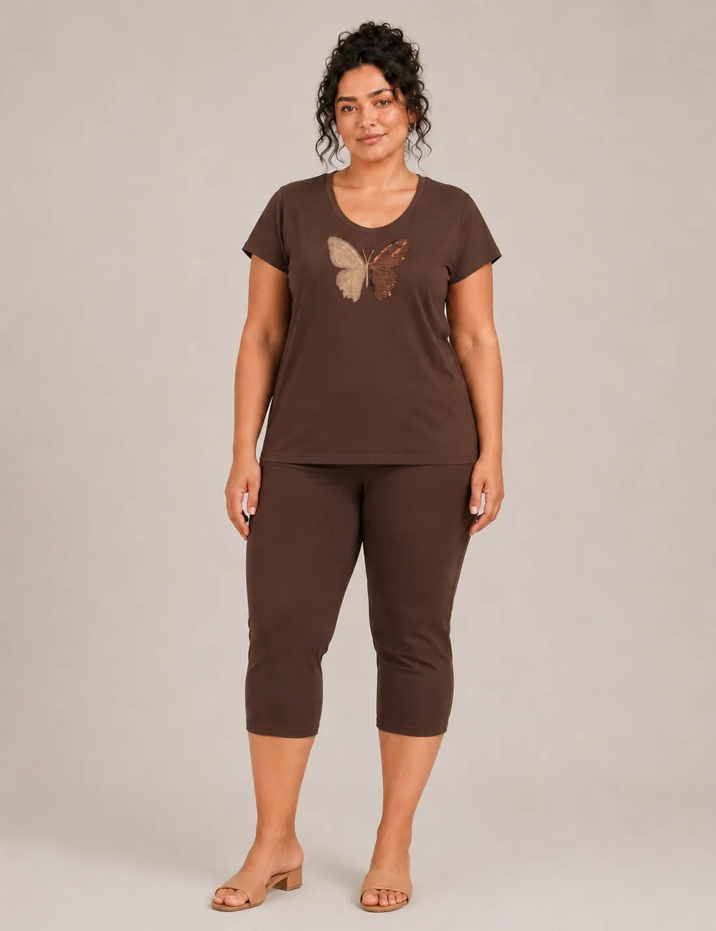 Camiseta Mariposa Lentejuelas Chocolate